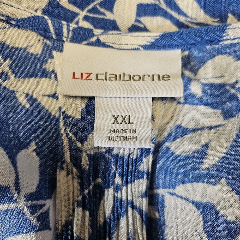 Liz Claiborne Blue Floral Button Front Cap Sleeve Shirt Size XXL Beach Resort - Picture 4 of 5